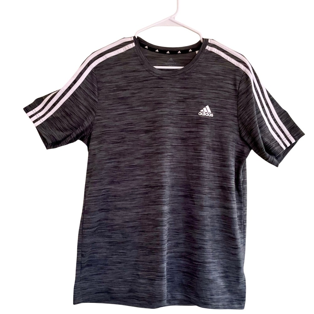 Adidas Primegreen Aeroready‎ T-Shirt Grey White 3-Stripe Sz M Breathable Jersey